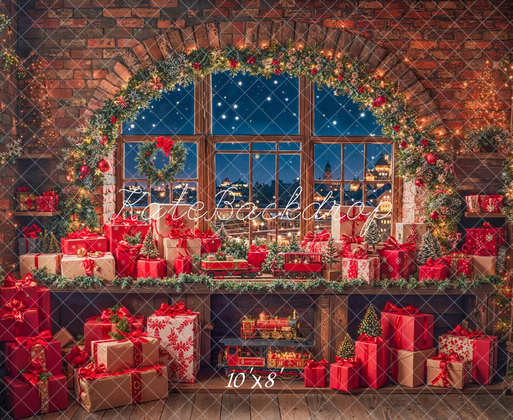 Kate Christmas Gifts Garland Window Fleece Backdrop Designed by Emetselch - Image 3