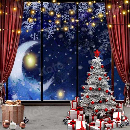 Kate Christmas Gifts Moon Window Snowy Backdrop for Photography - Image 2