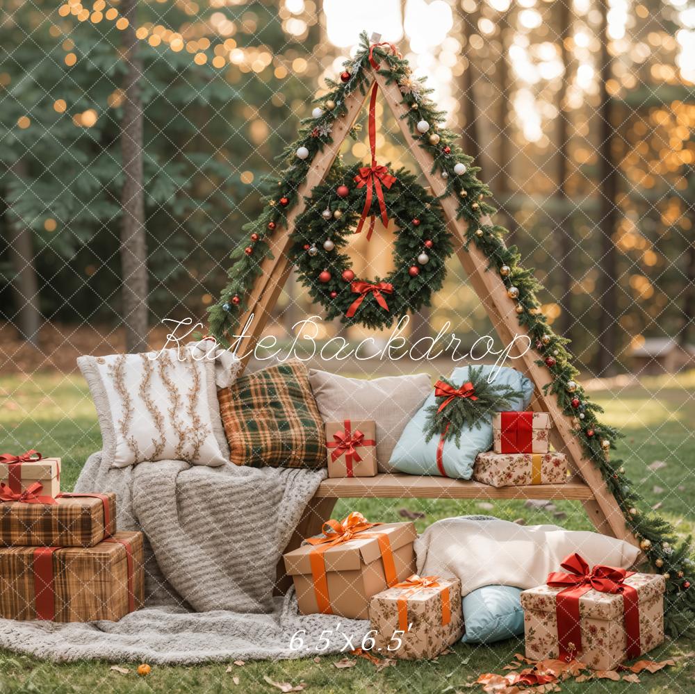 Kate Christmas Gifts Pillow Outdoor Backdrop Designed by Emetselch - Image 2