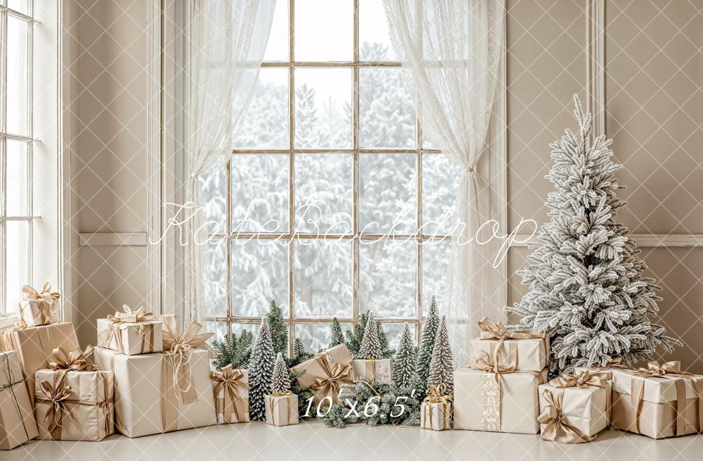 Kate Christmas Gifts Tree Window Fleece Backdrop Designed by Emetselch - Image 2