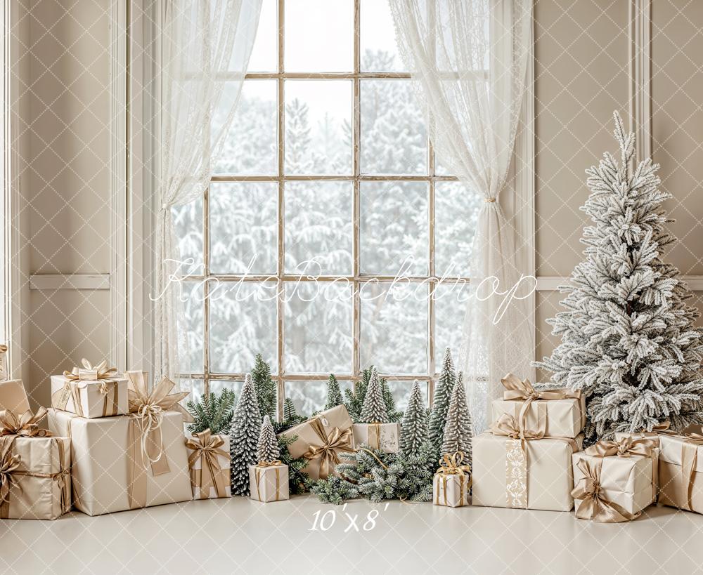 Kate Christmas Gifts Tree Window Fleece Backdrop Designed by Emetselch - Image 3
