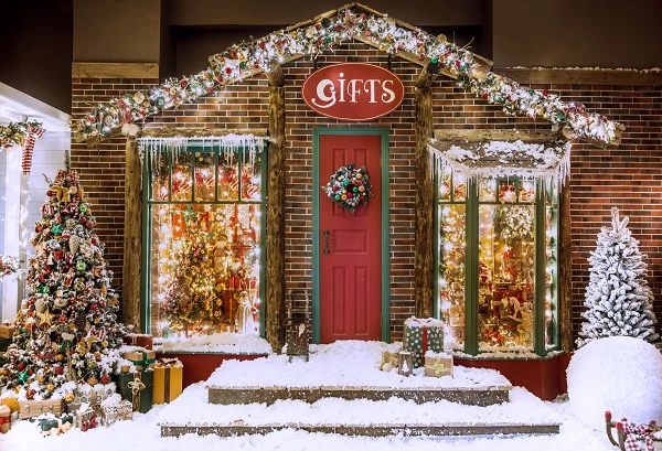 Kate Christmas Giftshop Decorations Snow Backdrop for Photography - Image 2
