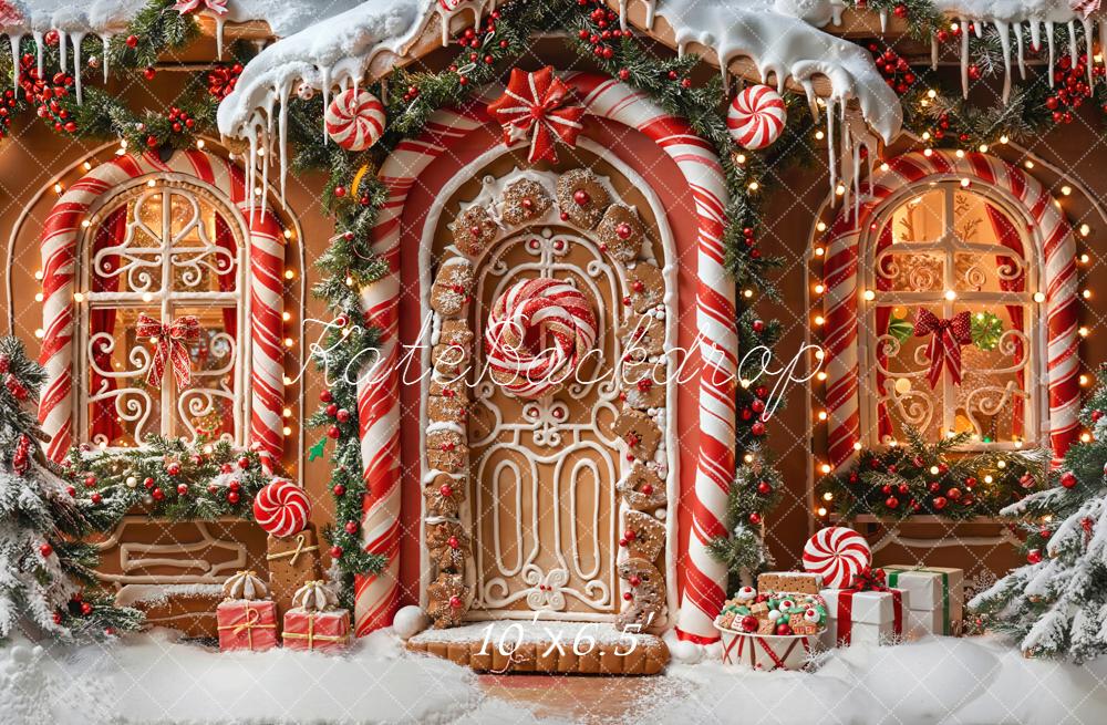 Kate Christmas Gingerbread House Candy Cane Lollipops Backdrop Designed by Emetselch - Image 4