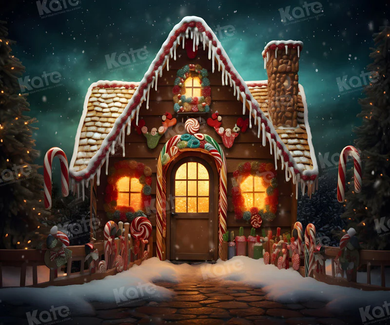 Kate Christmas Gingerbread Candy House Night Backdrop for Photography - Image 3