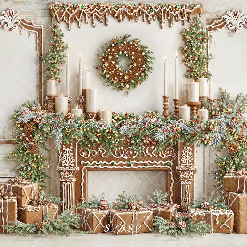 Kate Christmas Gingerbread Fireplace Garland Gifts Backdrop Designed by Emetselch - Image 5