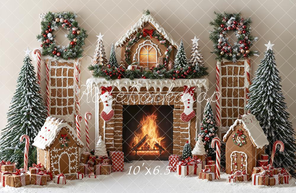 Kate Christmas Gingerbread Fireplace Wreath Trees Backdrop Designed by Emetselch - Image 4