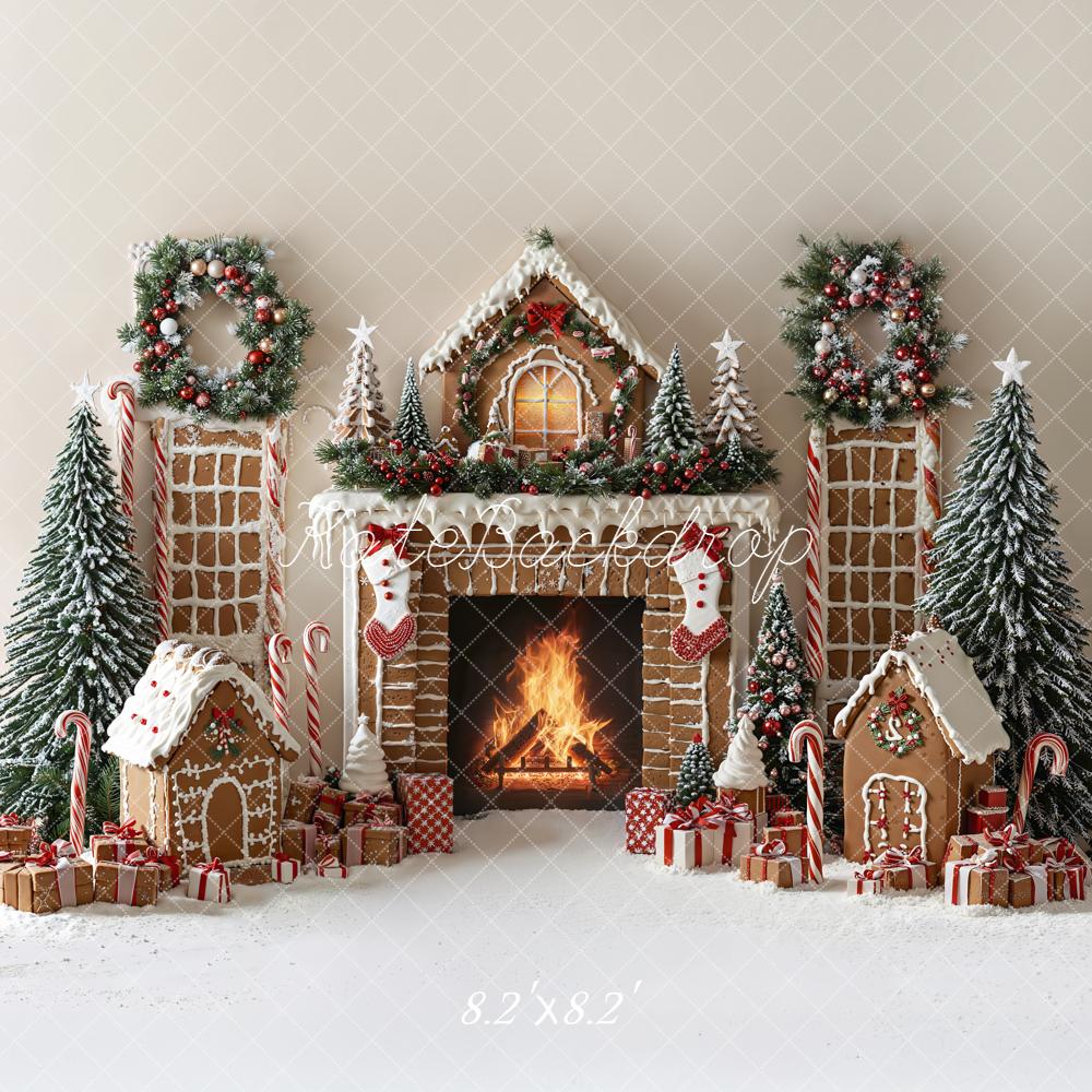 Kate Christmas Gingerbread Fireplace Wreath Trees Backdrop Designed by Emetselch - Image 5