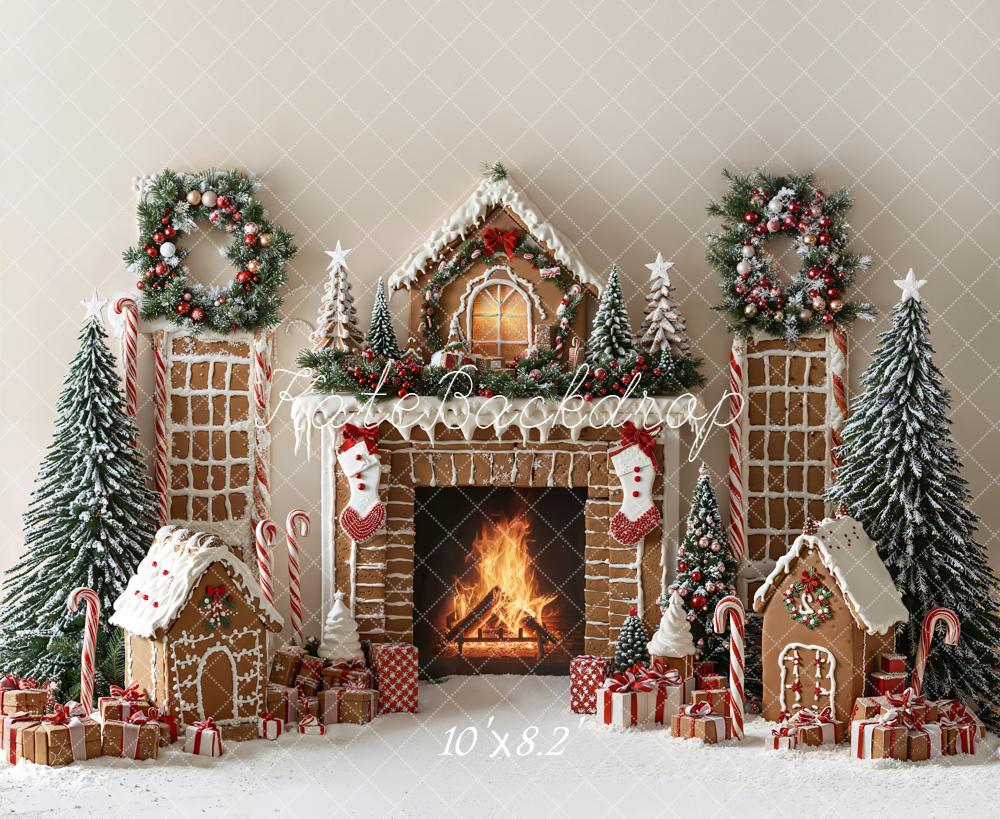 Kate Christmas Gingerbread Fireplace Wreath Trees Backdrop Designed by Emetselch - Image 6