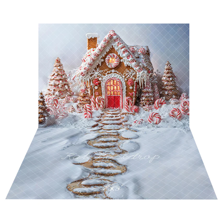 Kate Christmas Gingerbread House Backdrop+Snowy Stone Path Floor Backdrop - Image 2
