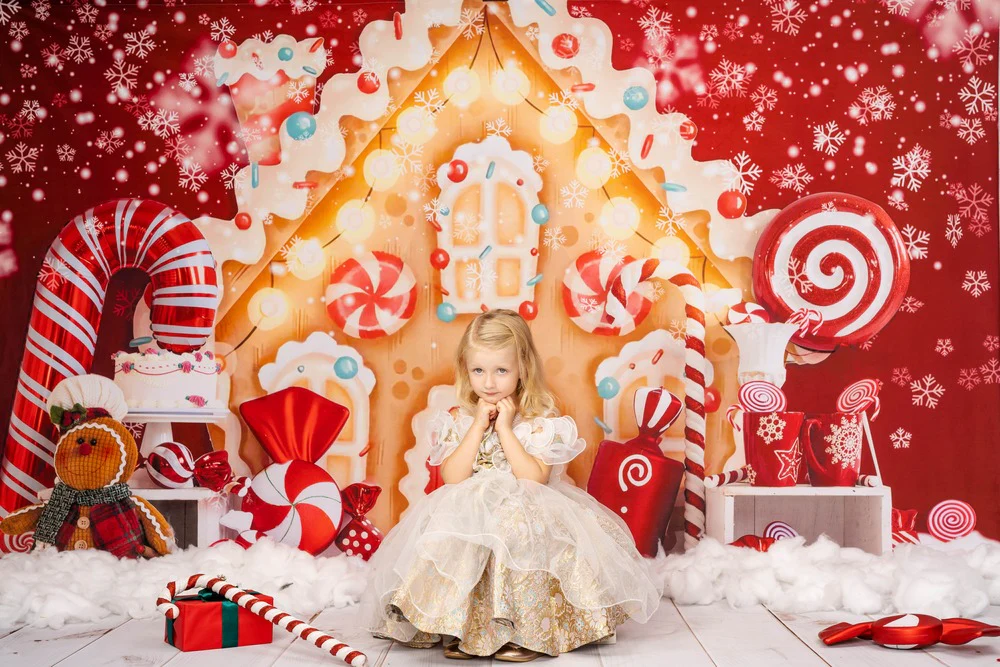 Kate Christmas Gingerbread House Candy Backdrop for Photography - Image 3