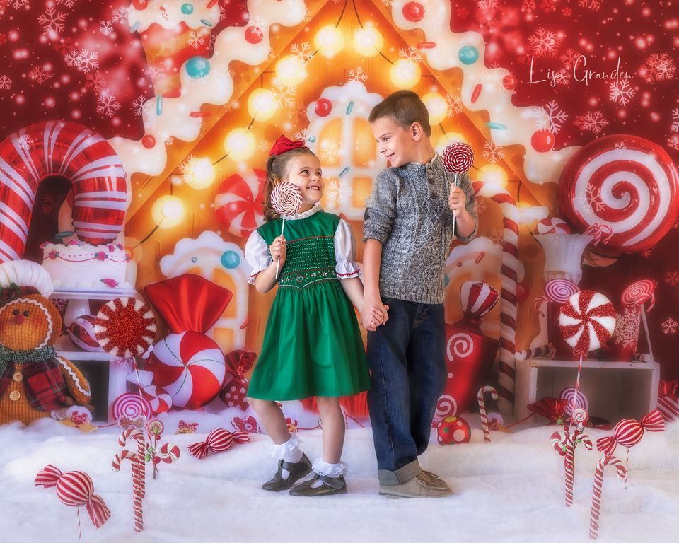 Kate Christmas Gingerbread House Candy Backdrop for Photography - Image 6