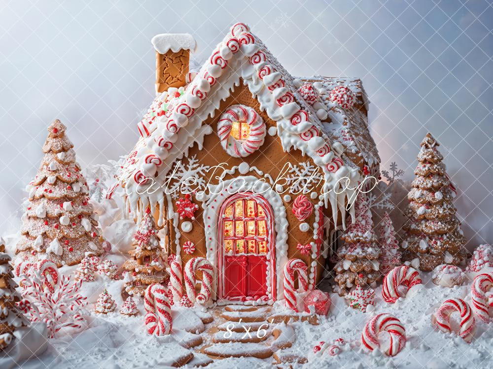 Kate Christmas Gingerbread House Candy Cane Backdrop Designed by Chain Photography - Image 3