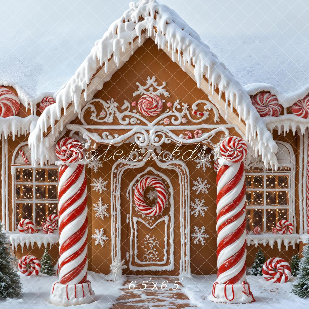Kate Christmas Gingerbread House Candy Canes Snow Backdrop Designed by Emetselch - Image 2
