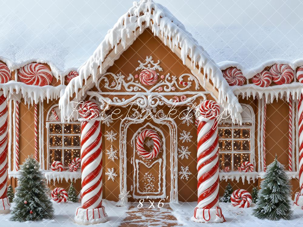 Kate Christmas Gingerbread House Candy Canes Snow Backdrop Designed by Emetselch - Image 3