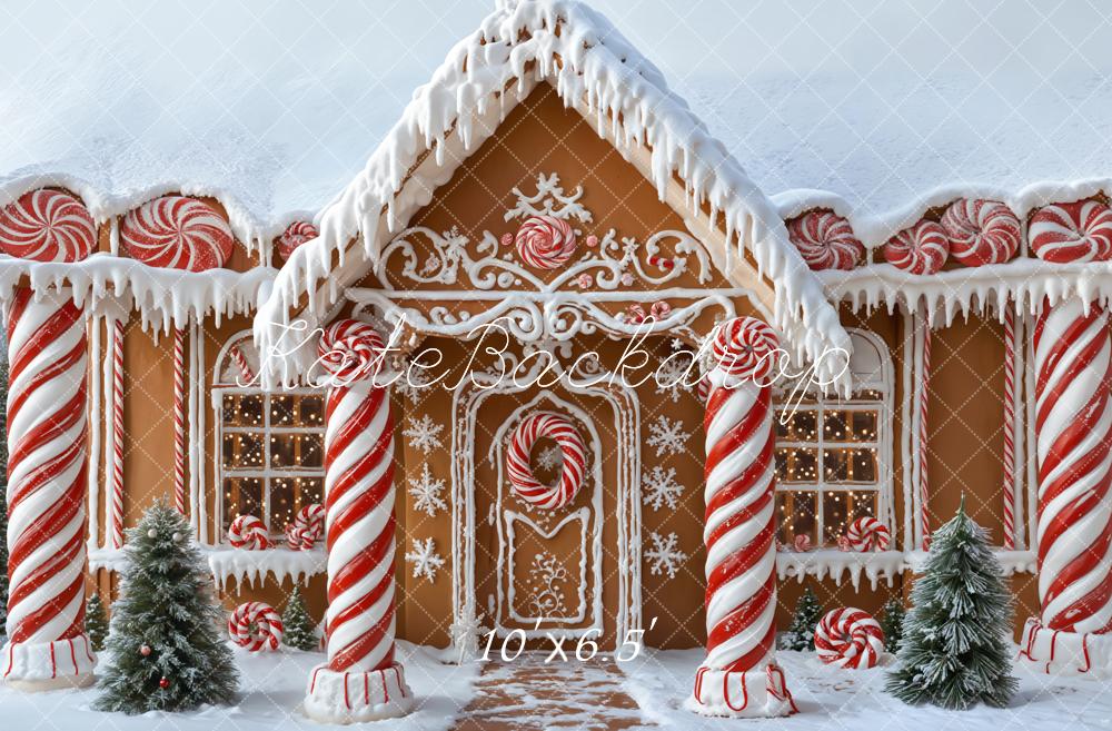 Kate Christmas Gingerbread House Candy Canes Snow Backdrop Designed by Emetselch - Image 4