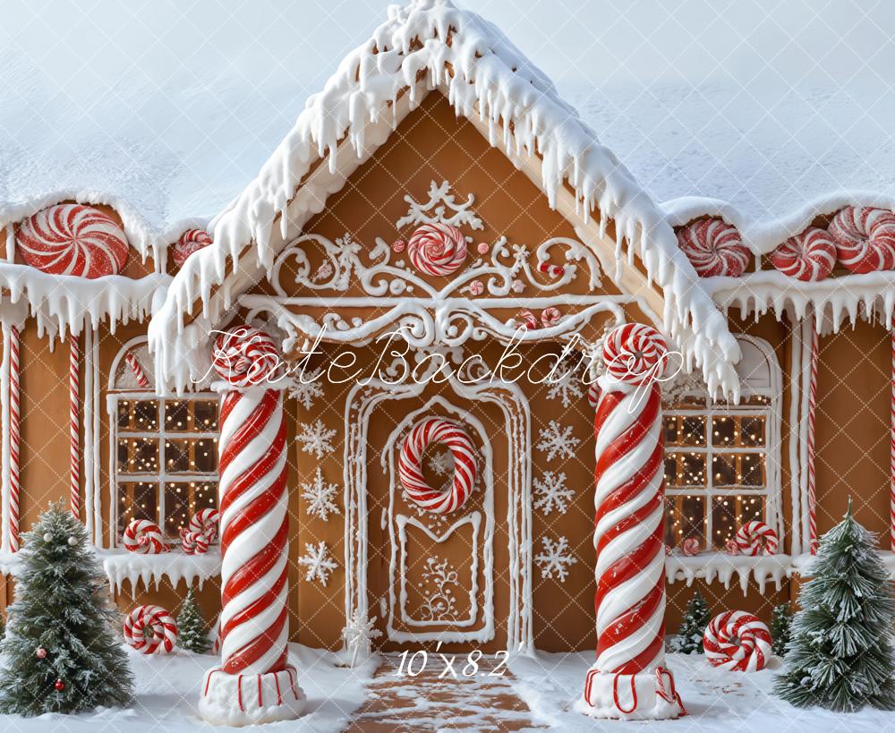 Kate Christmas Gingerbread House Candy Canes Snow Backdrop Designed by Emetselch - Image 5