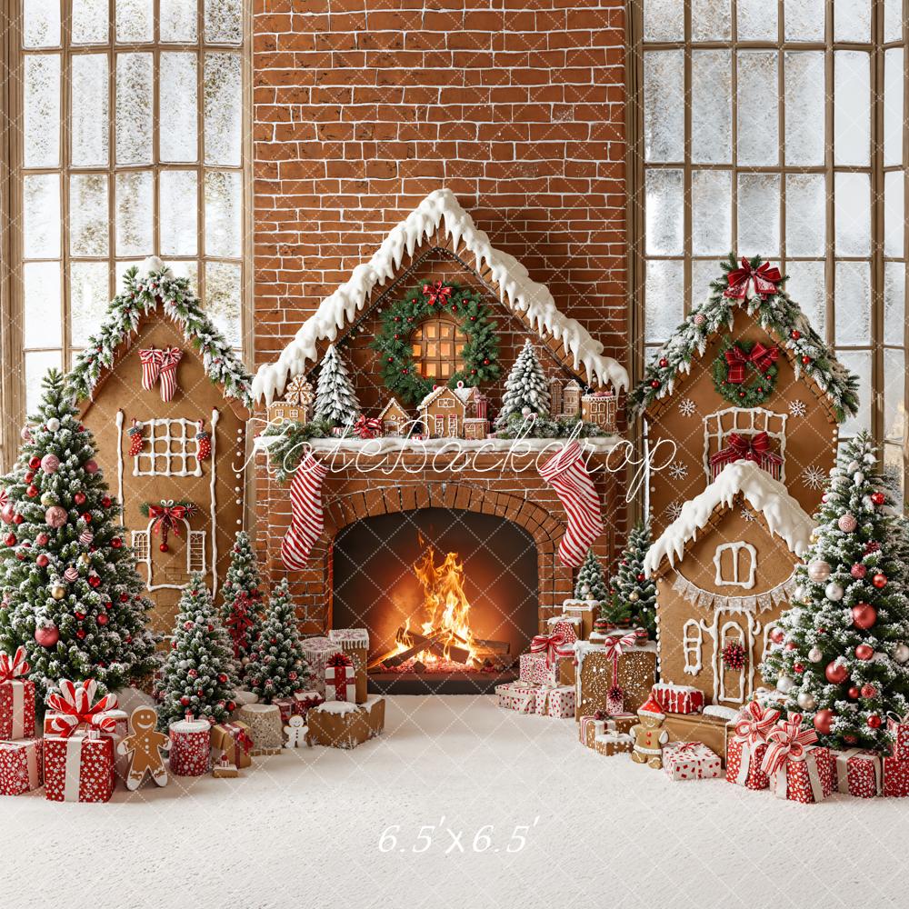 Kate Christmas Gingerbread House Fireplace Backdrop Designed by Emetselch - Image 2