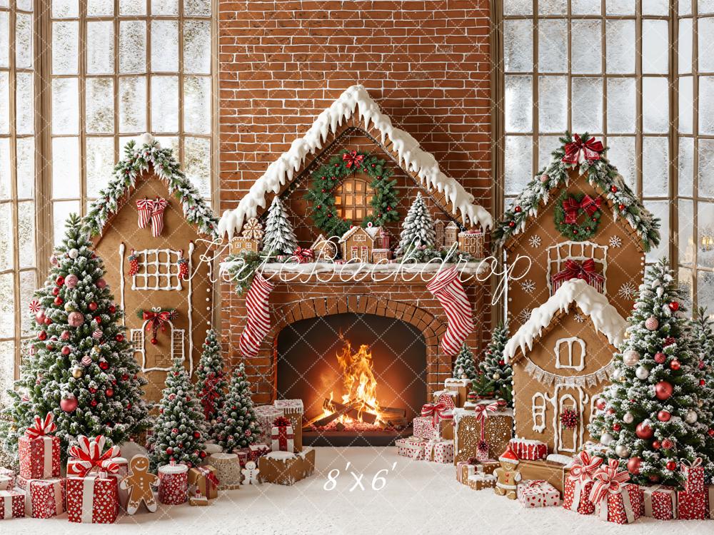 Kate Christmas Gingerbread House Fireplace Backdrop Designed by Emetselch - Image 3