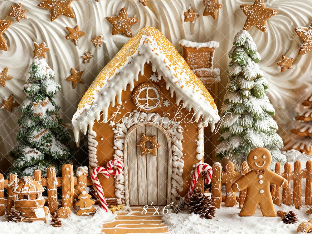 Kate Christmas Gingerbread House Snowy Trees Backdrop Designed by Emetselch - Image 3