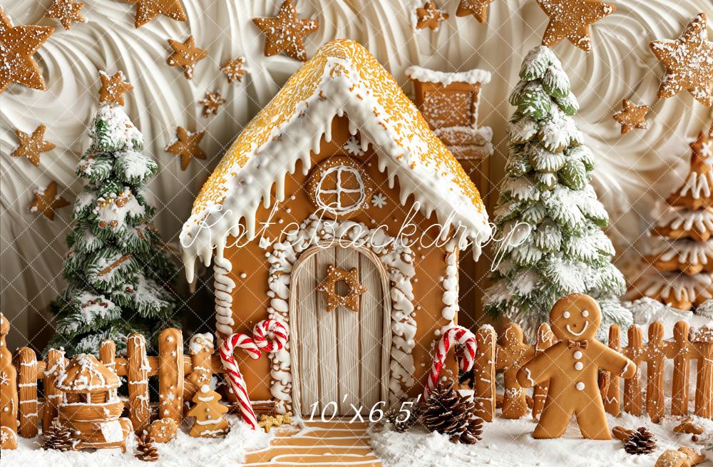 Kate Christmas Gingerbread House Snowy Trees Backdrop Designed by Emetselch - Image 4