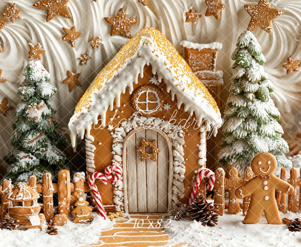 Kate Christmas Gingerbread House Snowy Trees Backdrop Designed by Emetselch - Image 6