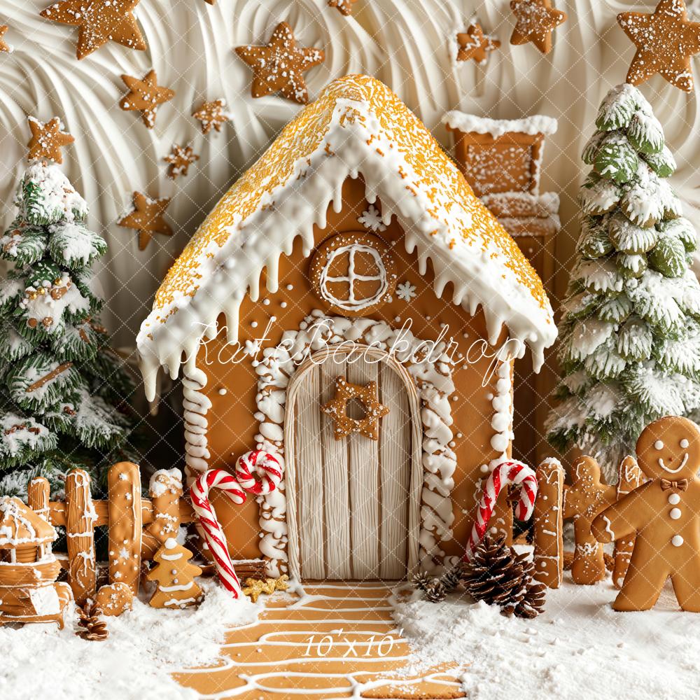 Kate Christmas Gingerbread House Snowy Trees Backdrop Designed by Emetselch - Image 7