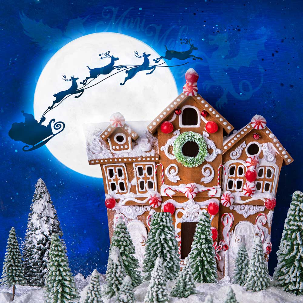 Kate Christmas Gingerbread House Santa&Reindeers Backdrop Designed by Mini MakeBelieve - Image 2