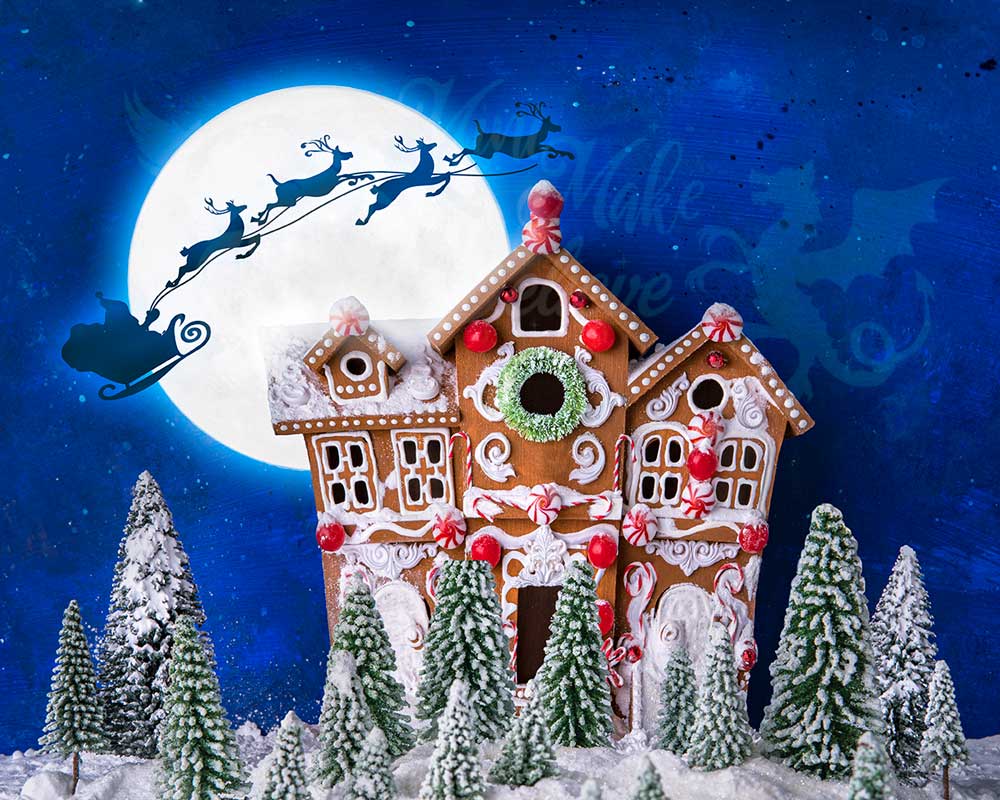 Kate Christmas Gingerbread House Santa&Reindeers Backdrop Designed by Mini MakeBelieve - Image 3