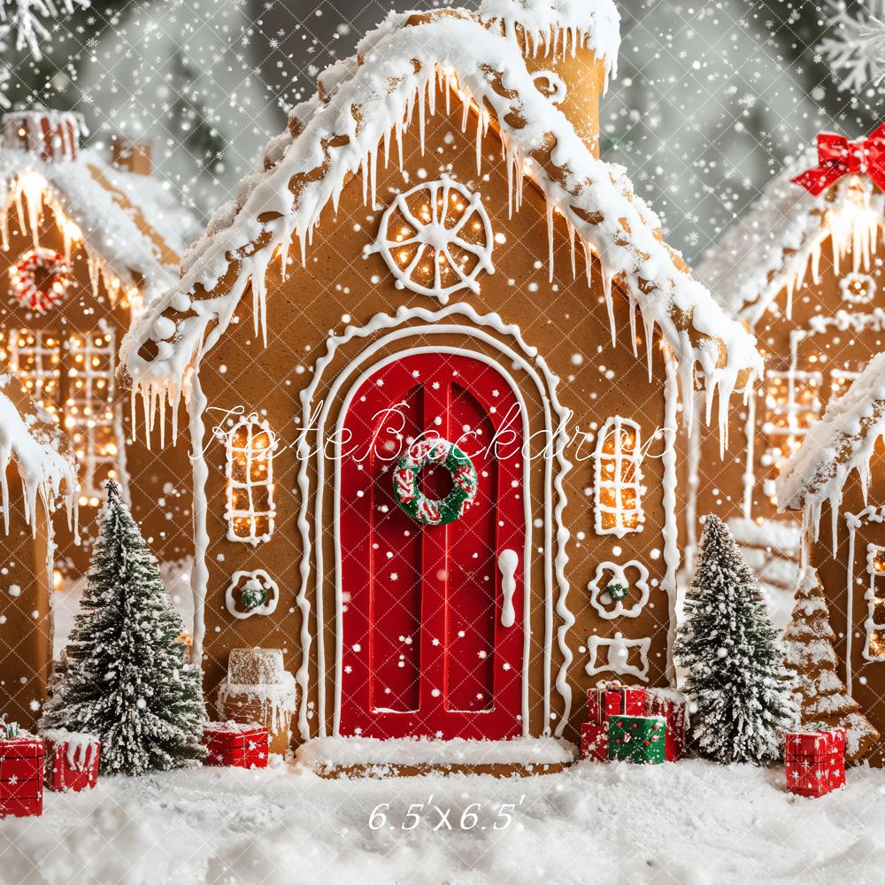 Kate Christmas Gingerbread Houses Snowy Backdrop Designed by Emetselch - Image 3