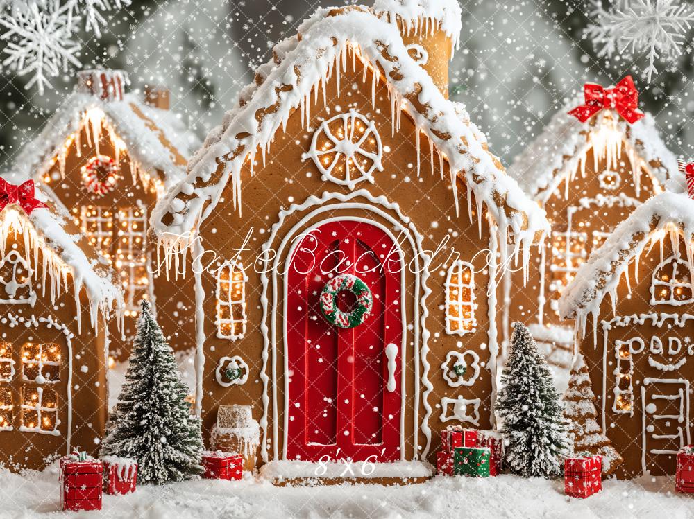 Kate Christmas Gingerbread Houses Snowy Backdrop Designed by Emetselch - Image 4