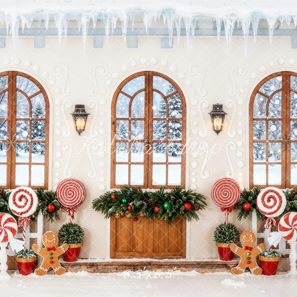 Kate Christmas Gingerbread Windows Candy Canes Backdrop Designed by Emetselch - Image 2
