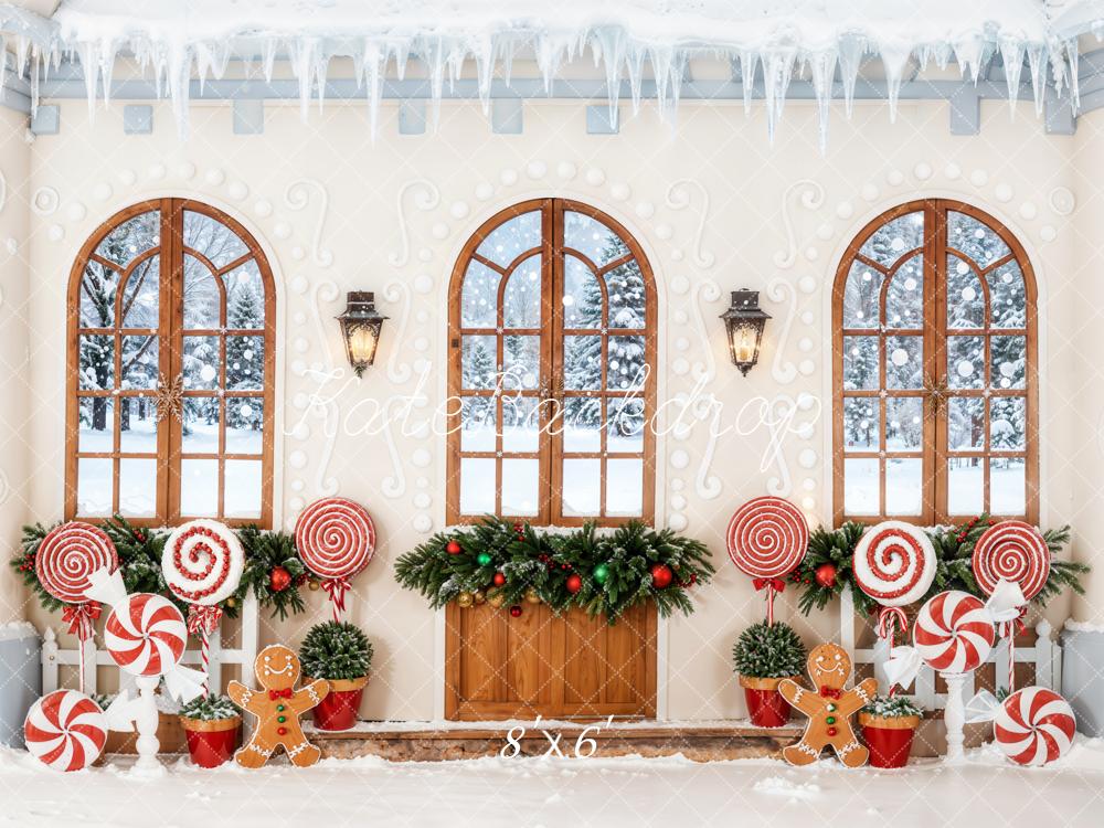 Kate Christmas Gingerbread Windows Candy Canes Backdrop Designed by Emetselch - Image 3