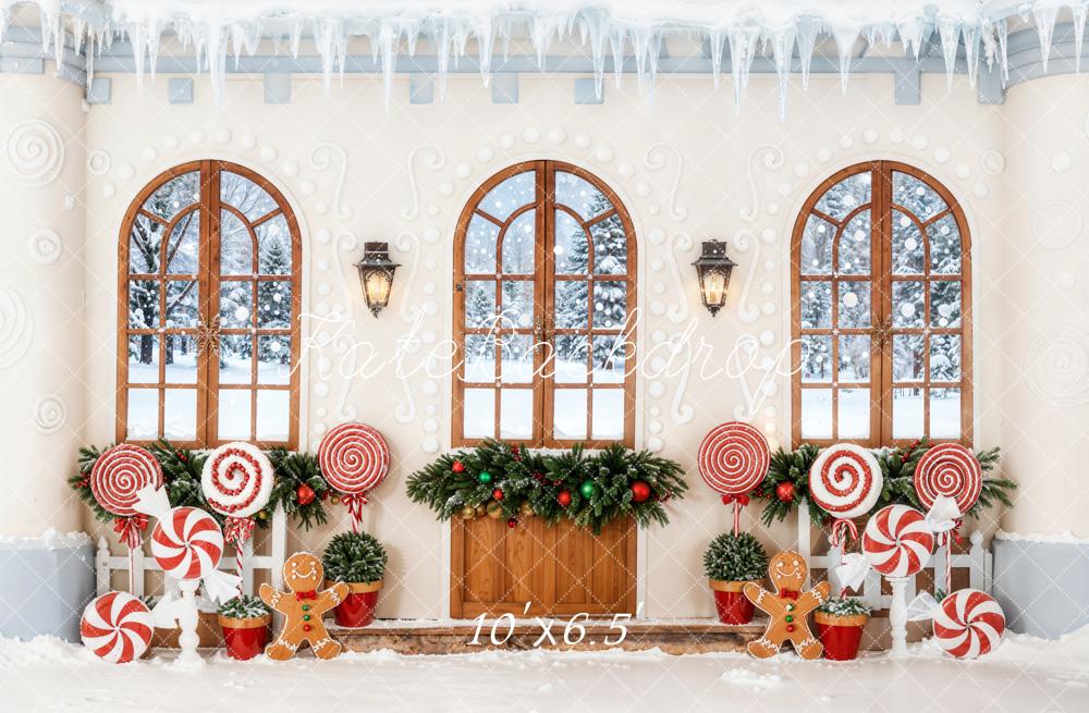 Kate Christmas Gingerbread Windows Candy Canes Backdrop Designed by Emetselch - Image 4