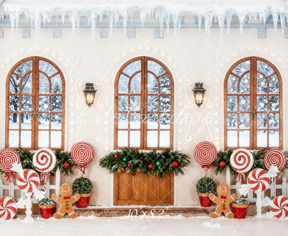 Kate Christmas Gingerbread Windows Candy Canes Backdrop Designed by Emetselch - Image 6