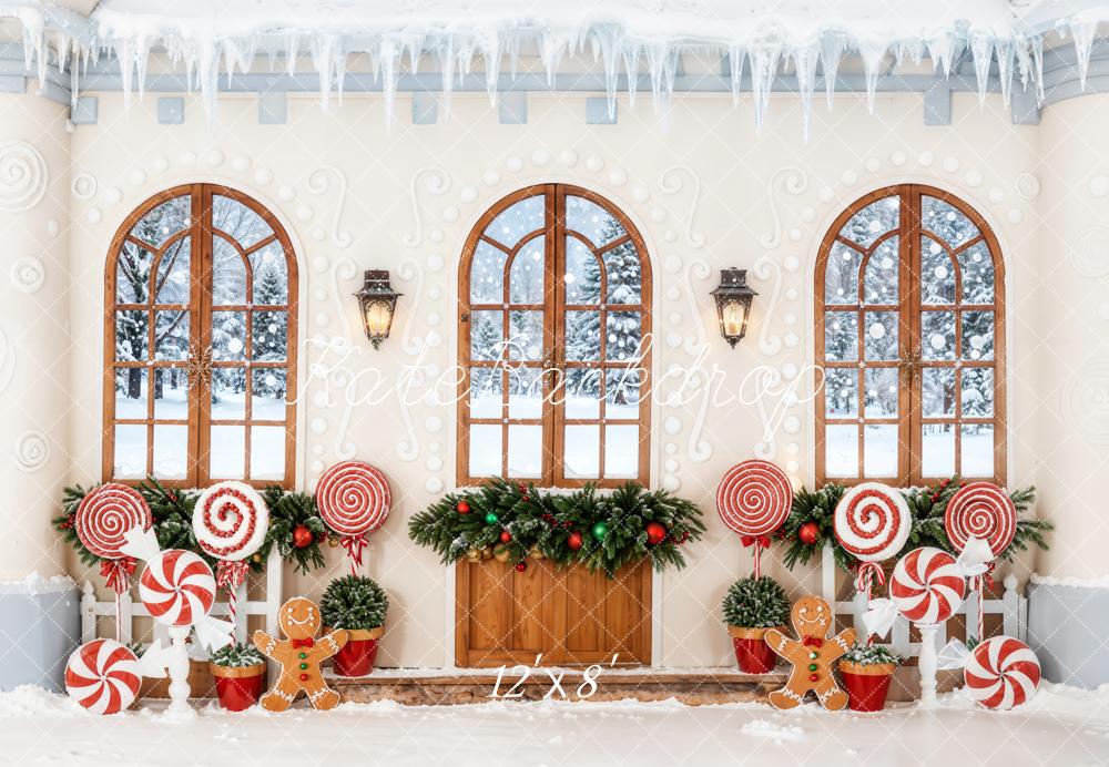 Kate Christmas Gingerbread Windows Lollipops Fleece Backdrop Designed by Emetselch - Image 4