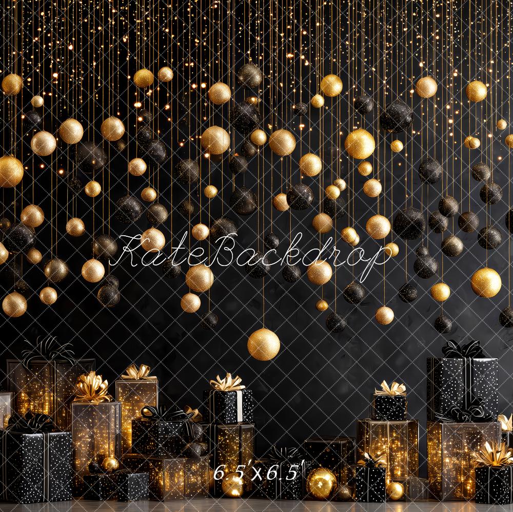 Kate Christmas Gold Black Baubles Presents Backdrop Designed by Patty Robert - Image 2