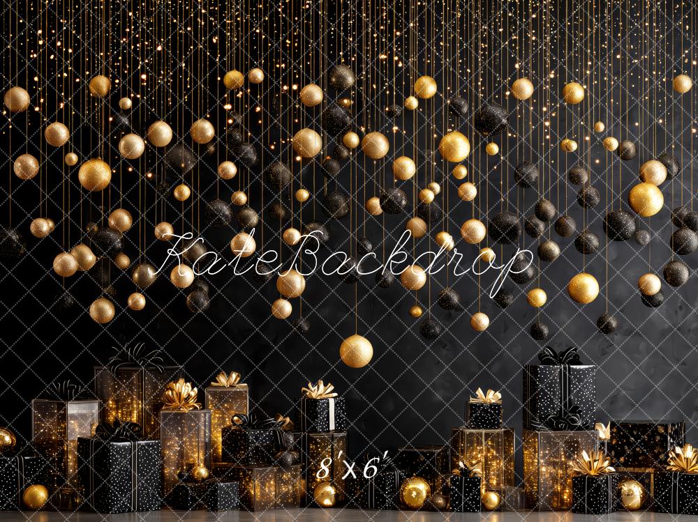 Kate Christmas Gold Black Baubles Presents Backdrop Designed by Patty Robert - Image 3