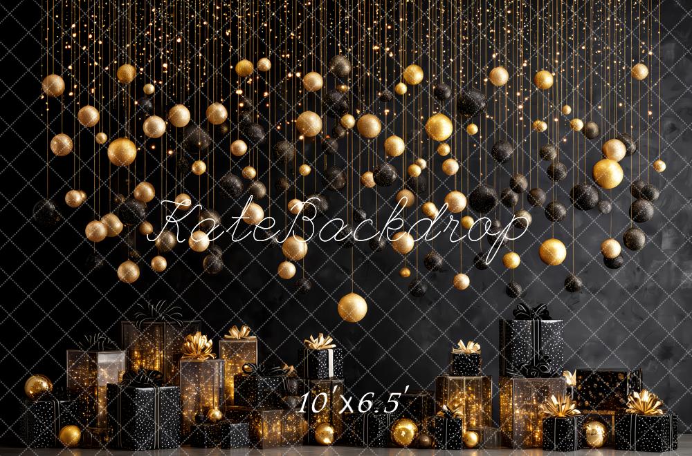 Kate Christmas Gold Black Baubles Presents Backdrop Designed by Patty Robert - Image 4