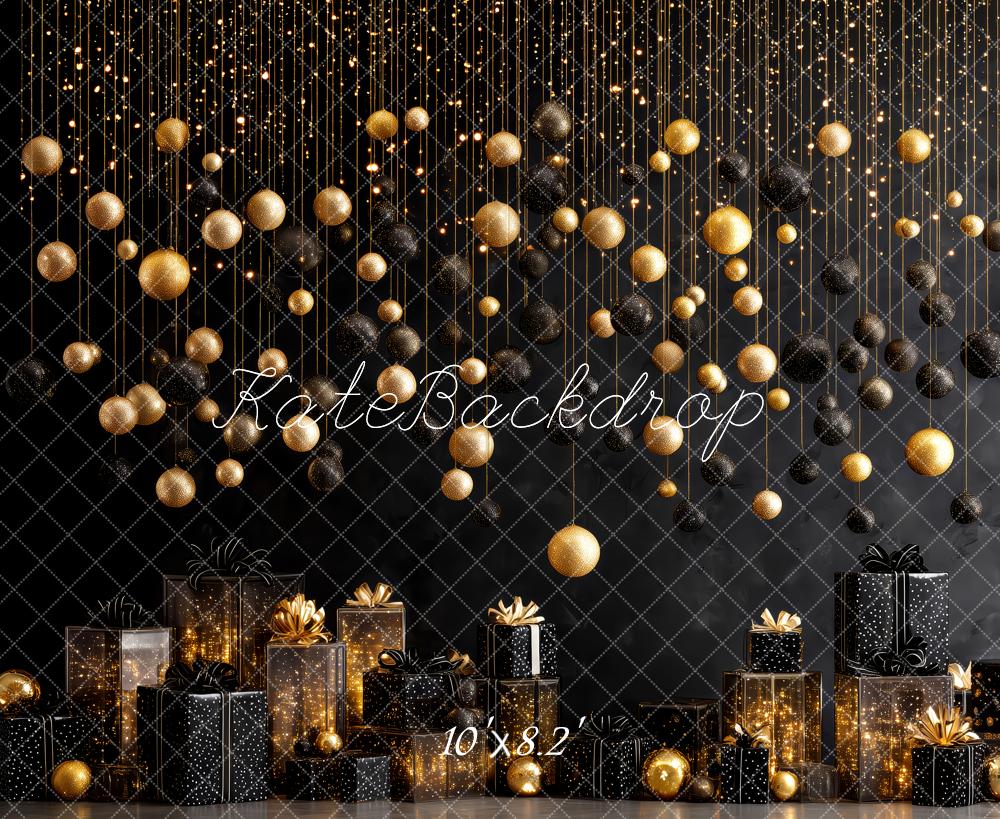 Kate Christmas Gold Black Baubles Presents Backdrop Designed by Patty Robert - Image 6