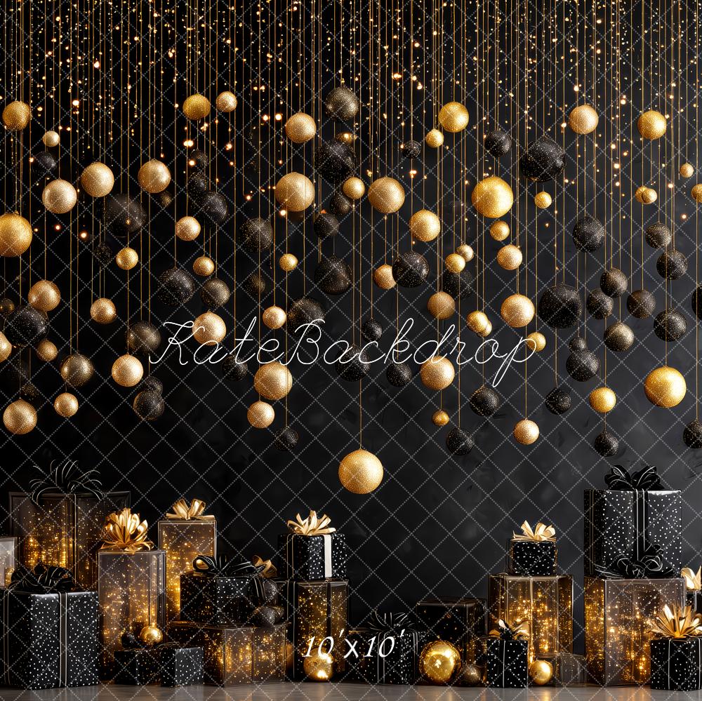 Kate Christmas Gold Black Baubles Presents Backdrop Designed by Patty Robert - Image 7