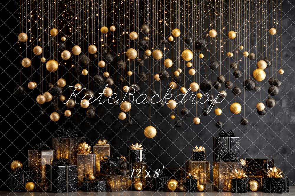 Kate Christmas Gold Black Baubles Presents Backdrop Designed by Patty Robert - Image 8