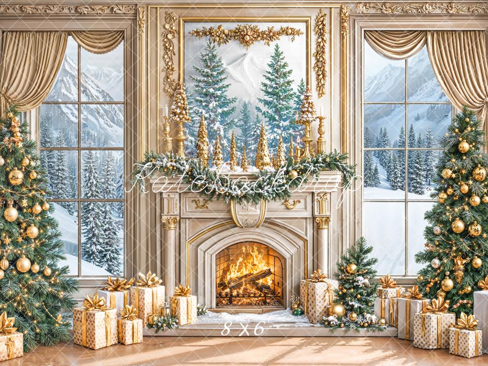 Kate Christmas Gold Fireplace Window Backdrop Designed by Emetselch - Image 4