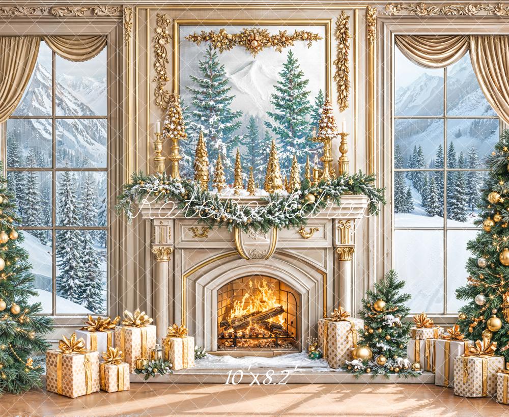 Kate Christmas Gold Fireplace Window Backdrop Designed by Emetselch - Image 5