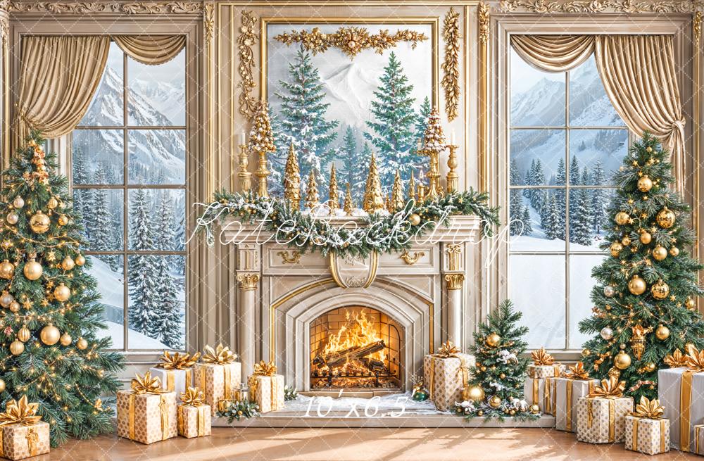Kate Christmas Gold Fireplace Window Backdrop Designed by Emetselch - Image 7