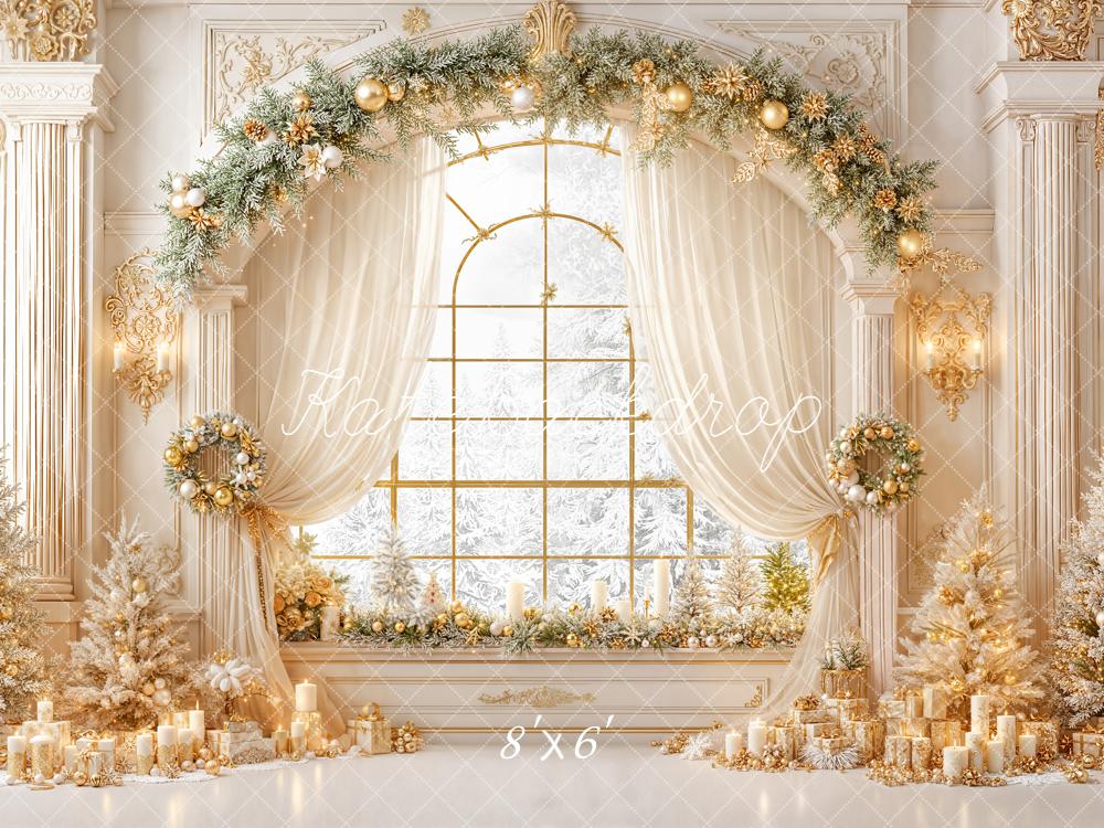 Kate Christmas Gold Garland Arch Elegant Trees Backdrop Designed by Emetselch - Image 3