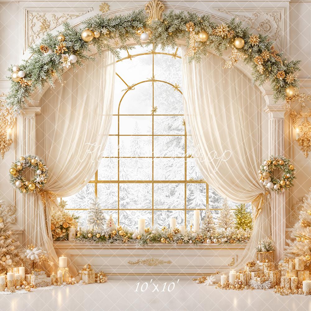Kate Christmas Gold Garland Arch Elegant Trees Backdrop Designed by Emetselch - Image 7