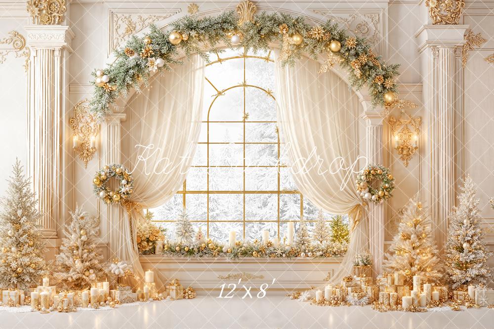 Kate Christmas Gold Garland Arch Elegant Trees Backdrop Designed by Emetselch - Image 8