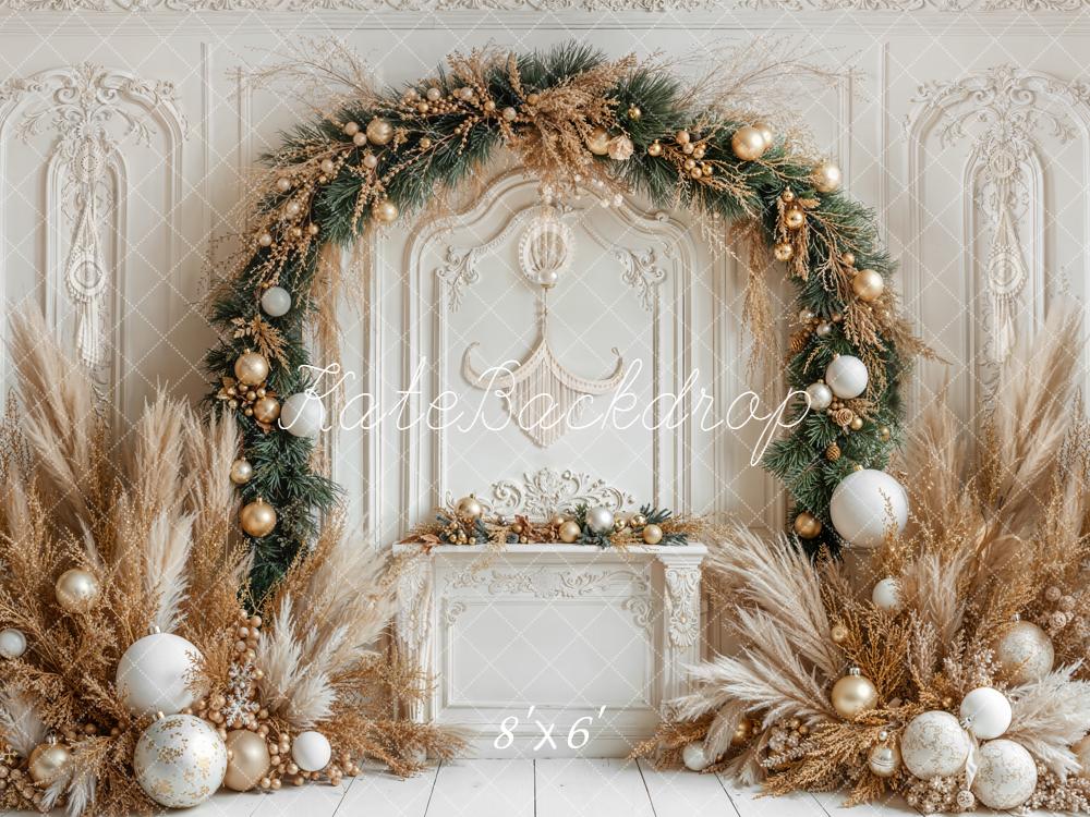 Kate Christmas Pampas Arch White Wall Backdrop Designed by Emetselch - Image 3