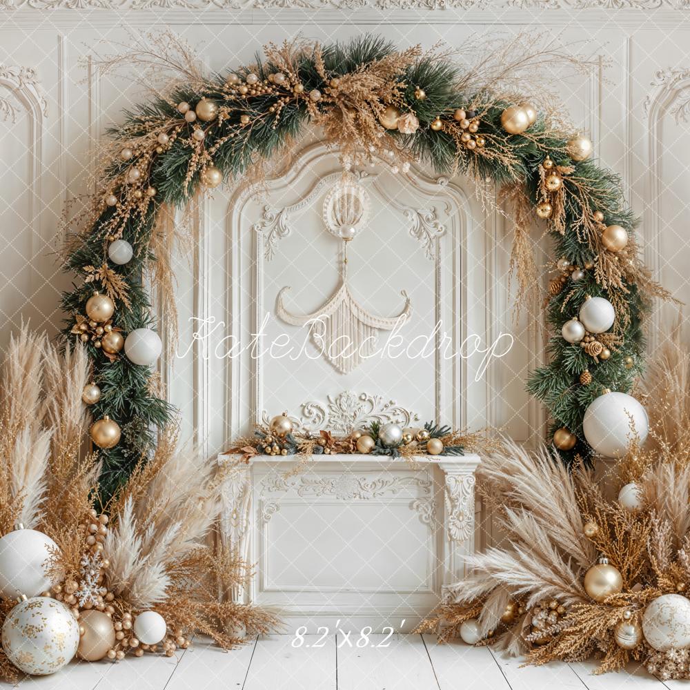 Kate Christmas Pampas Arch White Wall Backdrop Designed by Emetselch - Image 5