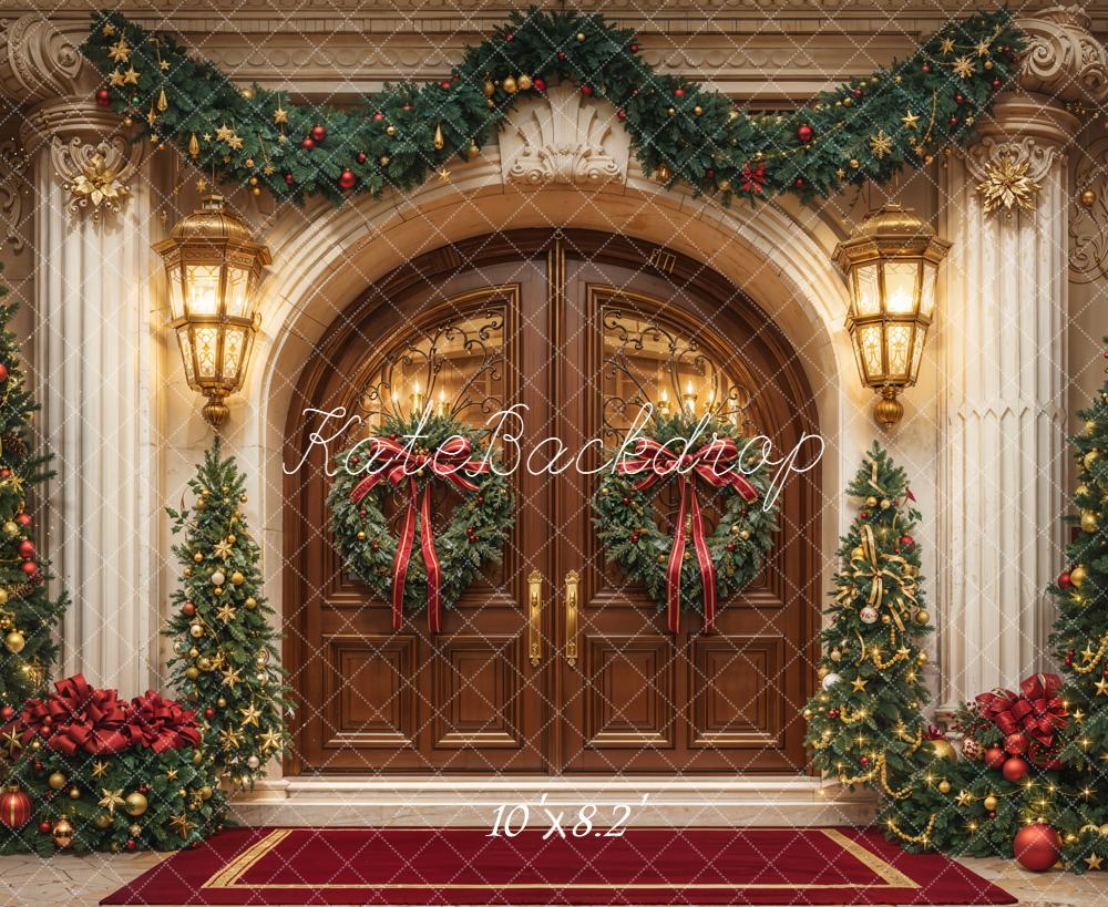 Kate Christmas Grand Trees Garland Fleece Backdrop Designed by Emetselch - Image 3